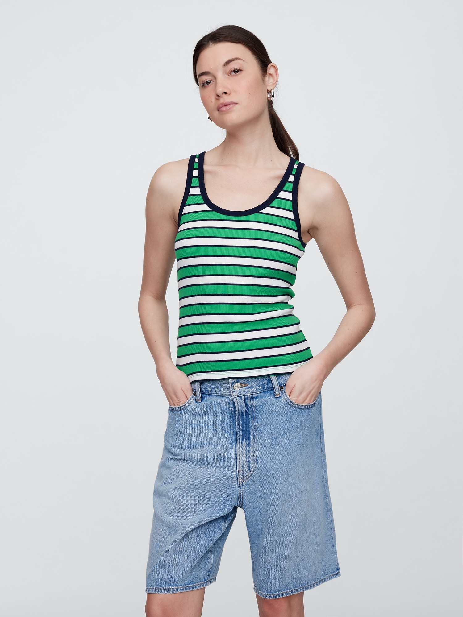 Ribbed stripe scoopneck tank top