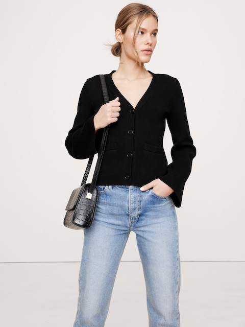 Larkspur Cotton-Silk Flare-Sleeve Cardigan