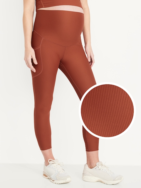 LEGGING POWERSOFT CÔTELÉ LONGUEUR 7/8 À PANNEAU COUVRANT DE MATERNITÉ