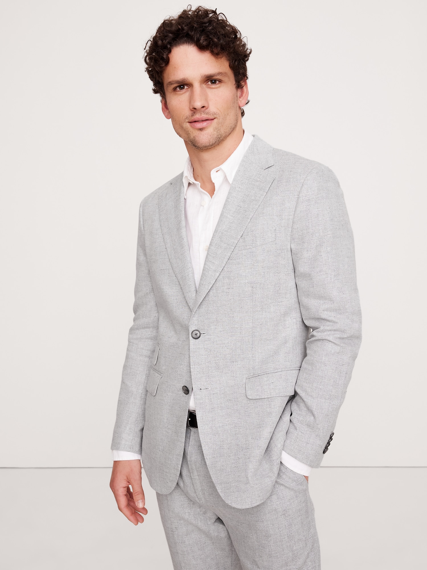 Herringbone Linen-Cotton Suit Jacket