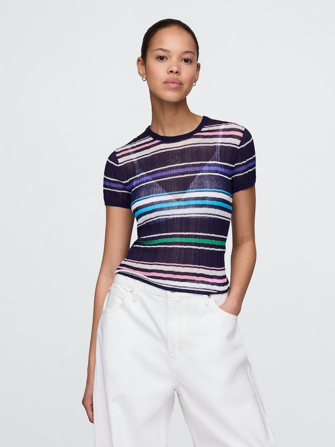 シアーリブニットTシャツ-0