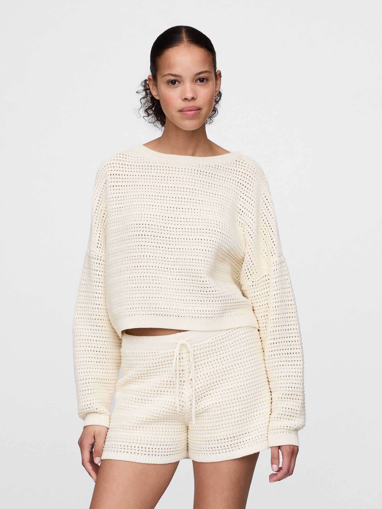 Crochet Boatneck Crop Sweater