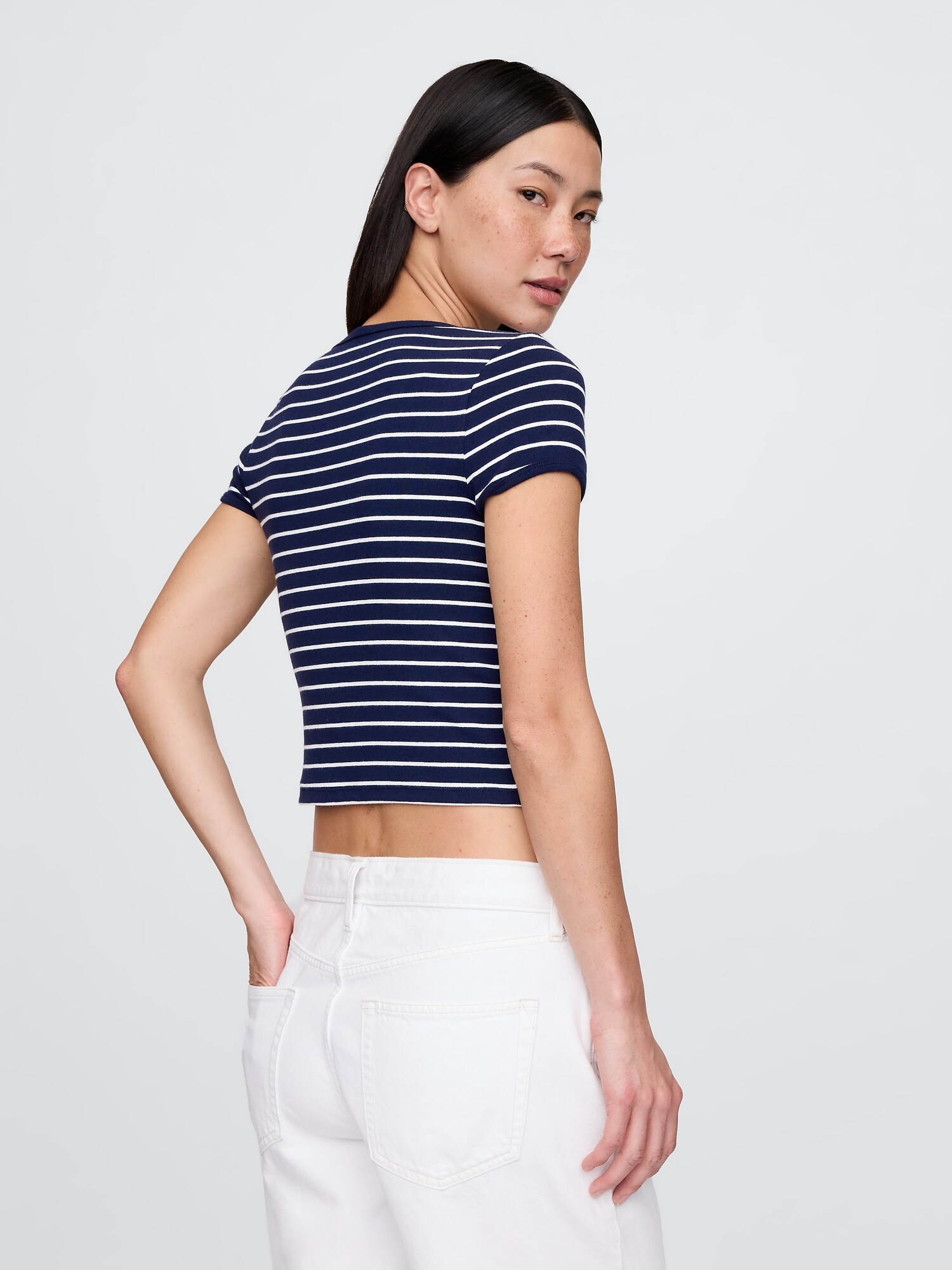 モダン キャップスリーブ クロップドTシャツ-4