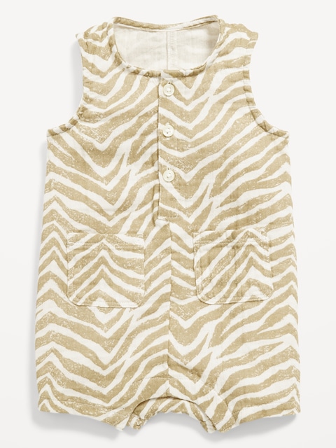 BARBOTEUSE UNE-PIÈCE HENLEY SANS MANCHES À TISSAGE DOUBLE ET À MOTIF POUR BÉBÉ