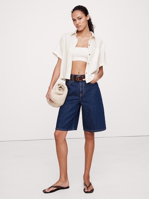 Boxy Linen Short-Sleeve Shirt