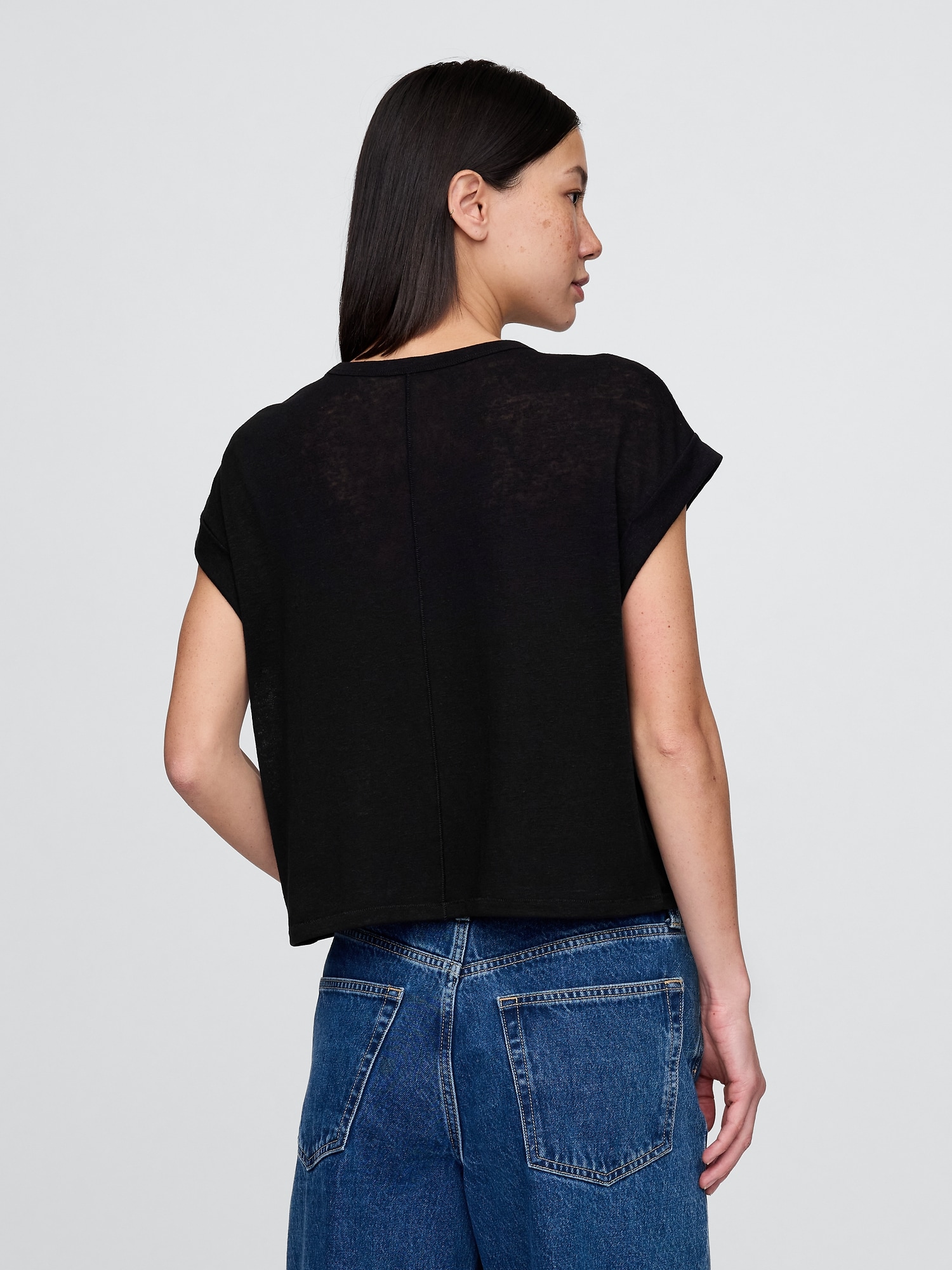 リネンブレンド ロールカフ Tシャツ-2