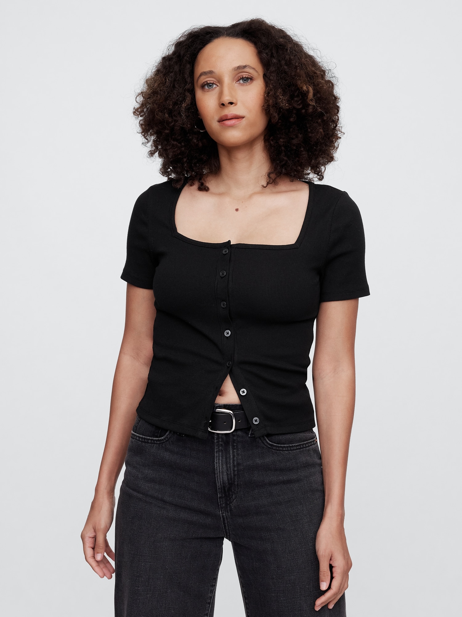 Ribbed Squareneck Top