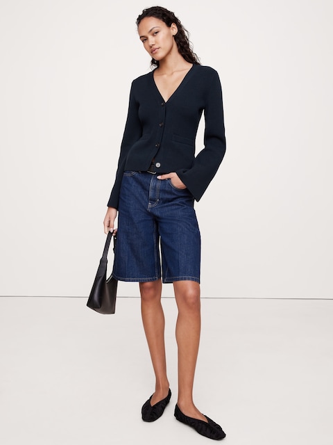 Larkspur Cotton-Silk Flare-Sleeve Cardigan