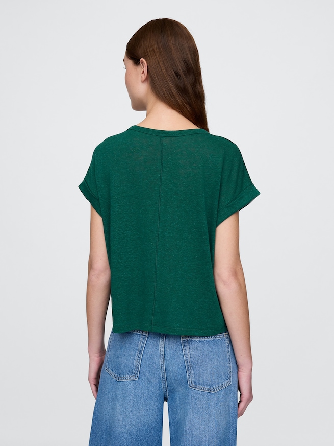 リネンブレンド ロールカフ Tシャツ-2