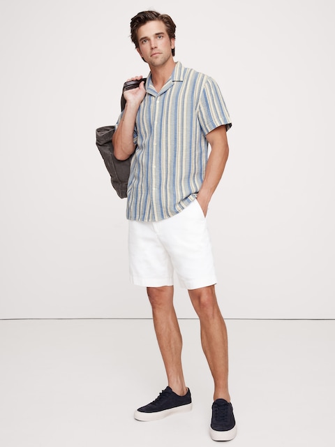 CHEMISE DE VACANCES COUPE STANDARD EN MÉLANGE DE LIN ET COTON TEXTURÉ
