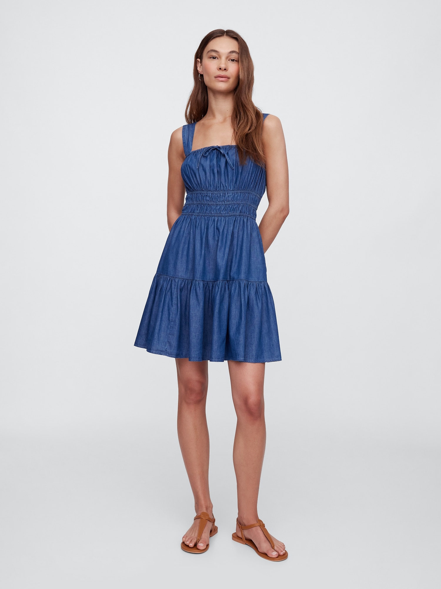Smocked Tie-Front Mini Dress