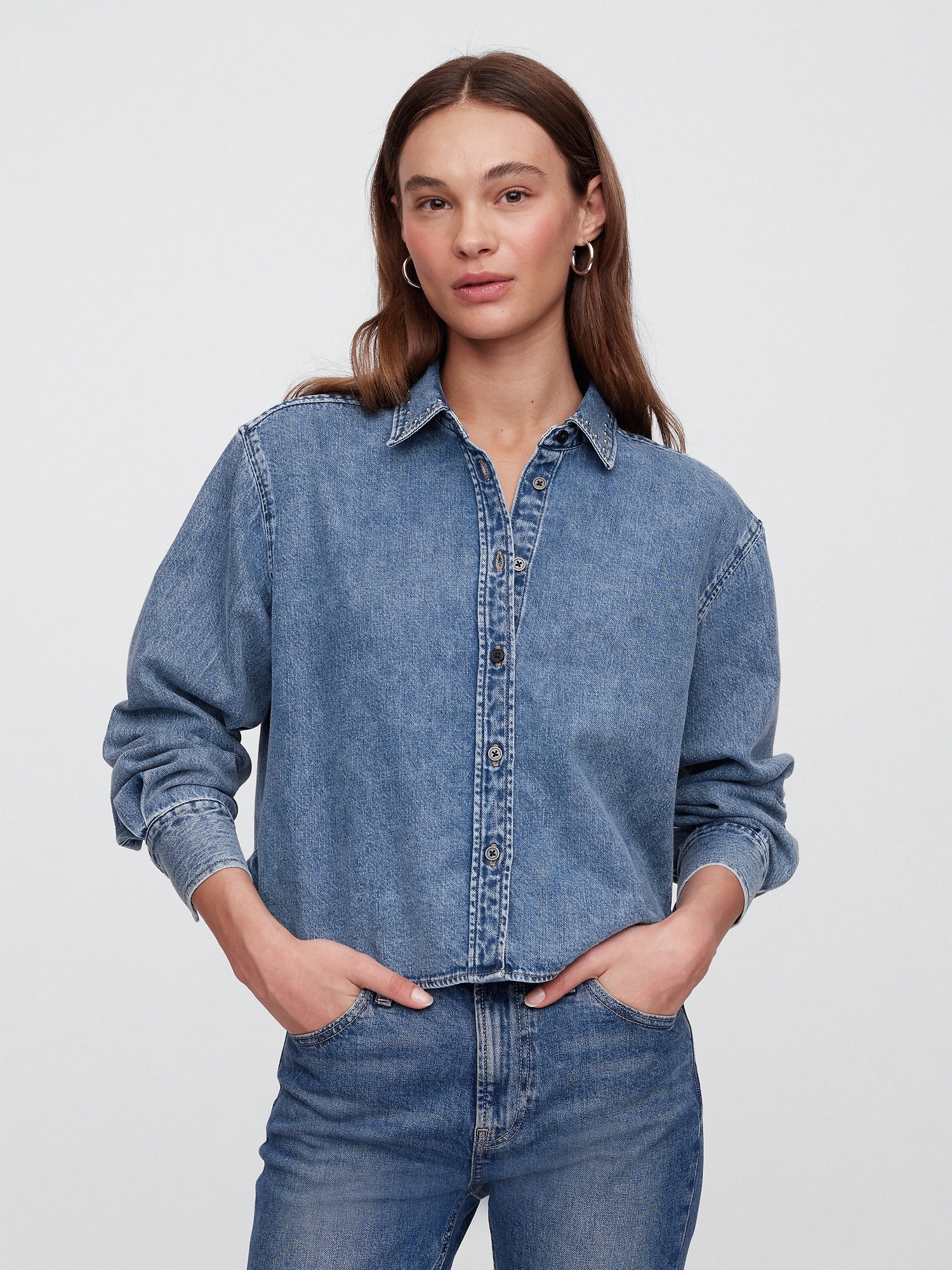 Oversized Cropped Denim Shirt