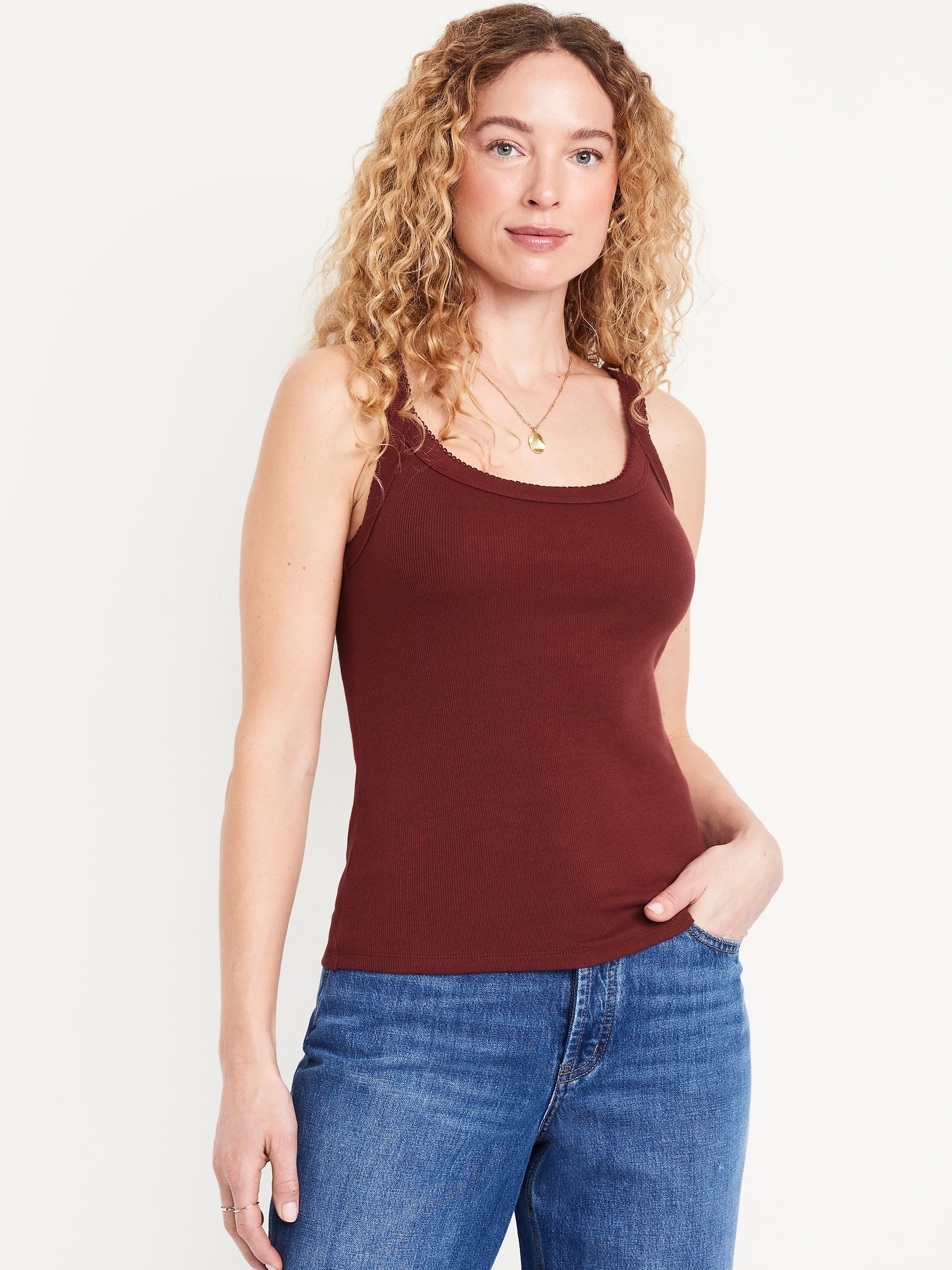 90s Ribbed Lace-Trim Tank