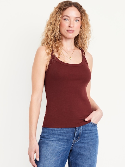 90s Ribbed Lace-Trim Tank
