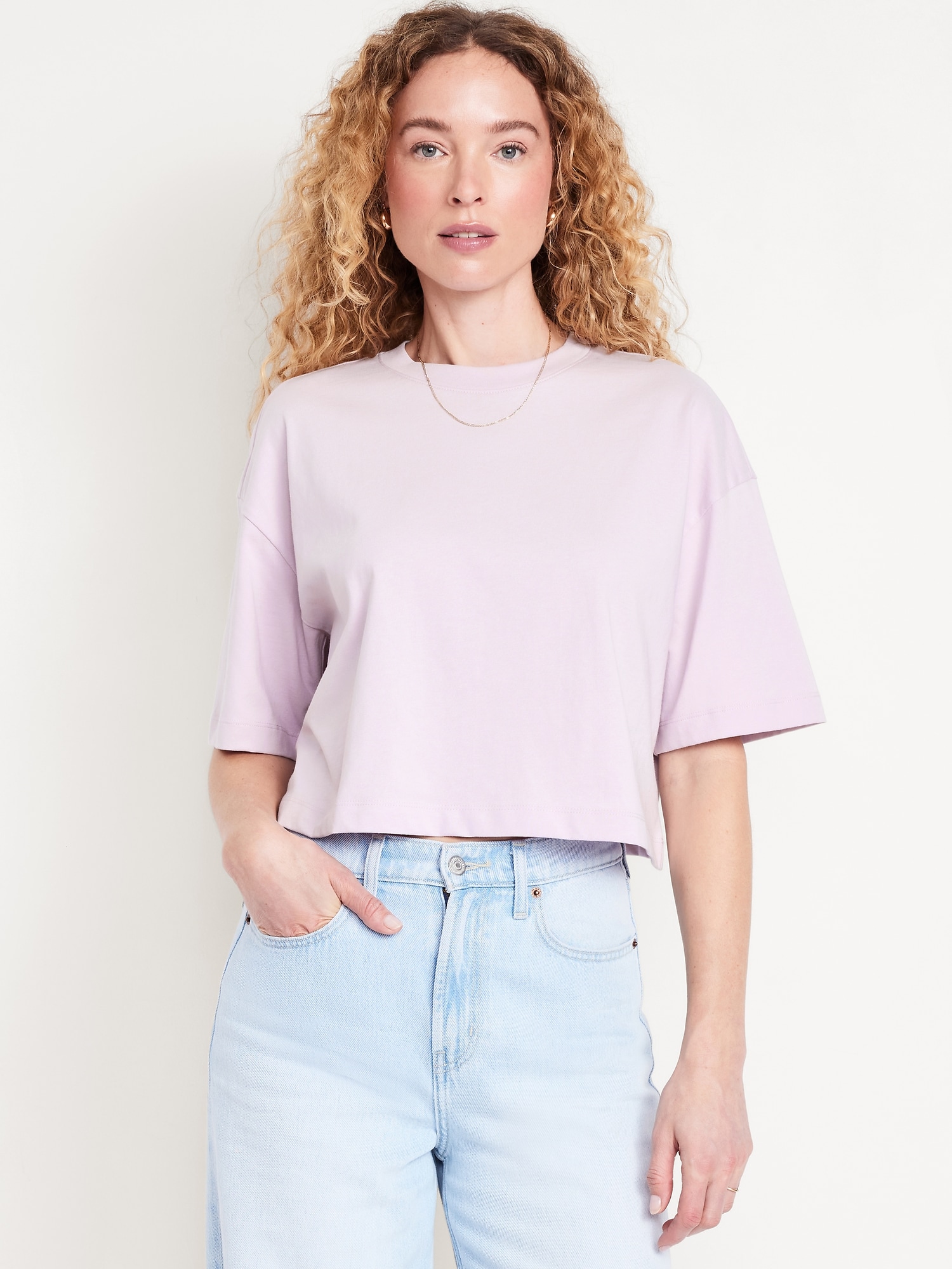 Vintage Crew-Neck Oversized Crop T-Shirt