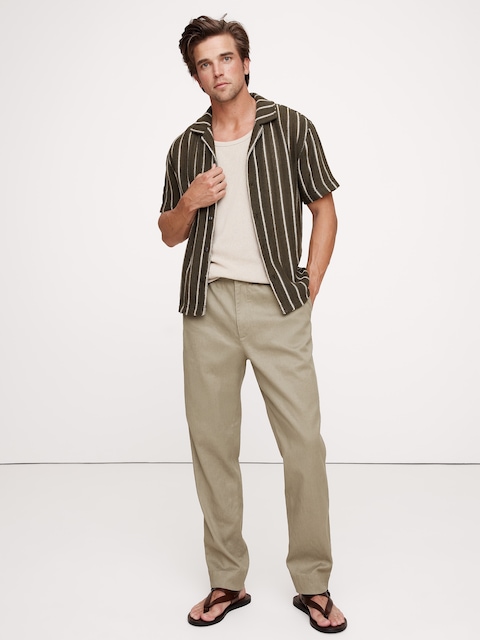 PANTALON À TAILLE EXTENSIBLE EN COTON ET LIN ITALIEN