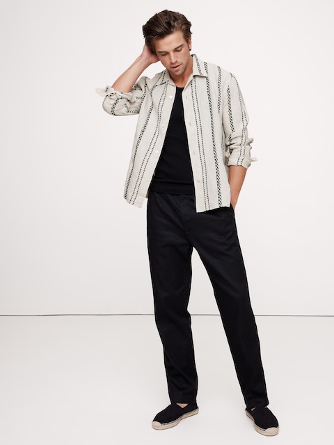 Standard-Fit Embroidered Linen Long-Sleeve Resort Shirt