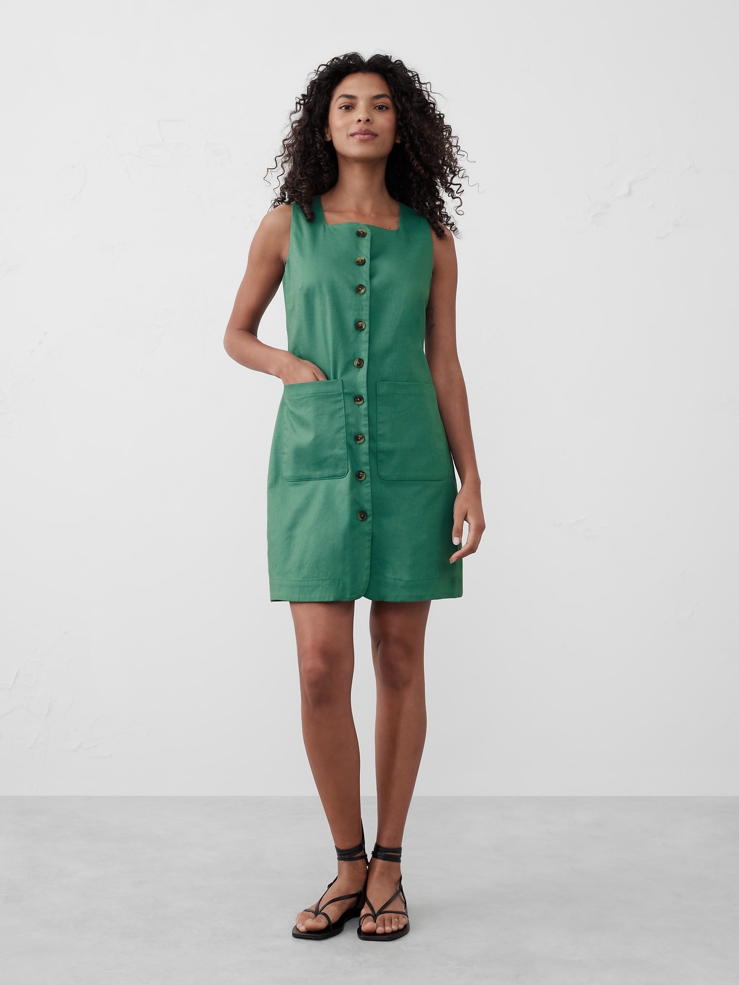 Linen-Blend Square-Neck Mini Dress | Banana Republic Factory