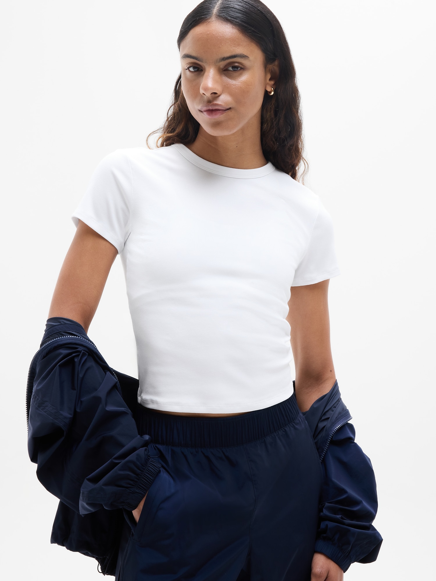 Athleta Women's Signature Rib Crop Tee White Size M