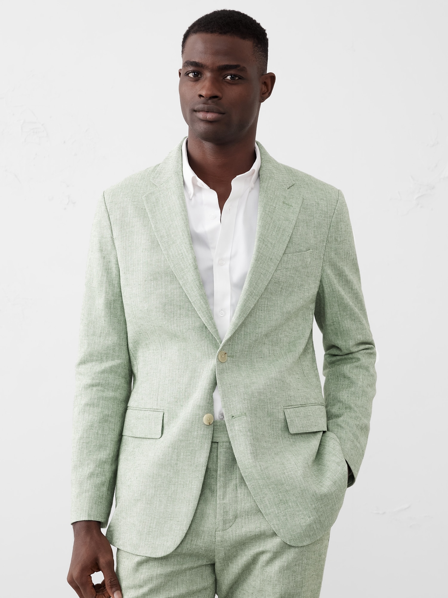 Linen-Blend Herringbone Suit Jacket