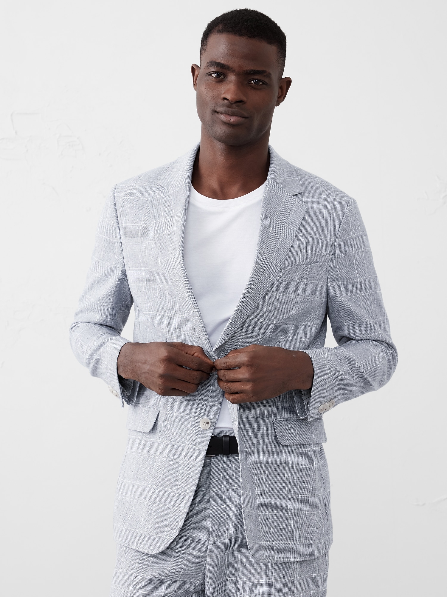 Linen-Blend Glen Plaid Suit Jacket