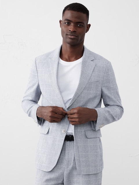 Linen-Blend Glen Plaid Suit Jacket