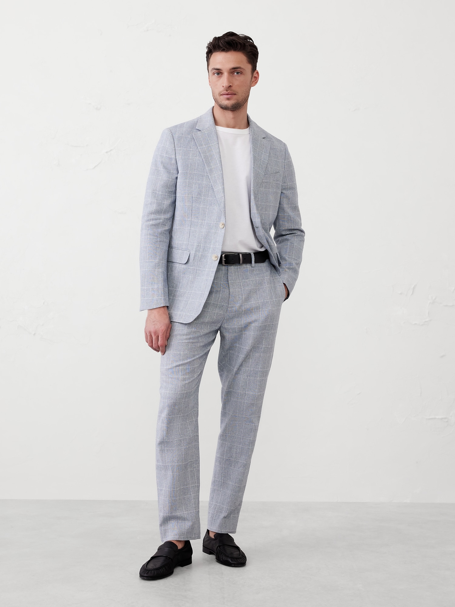 Linen-Blend Glen Plaid Suit Trouser