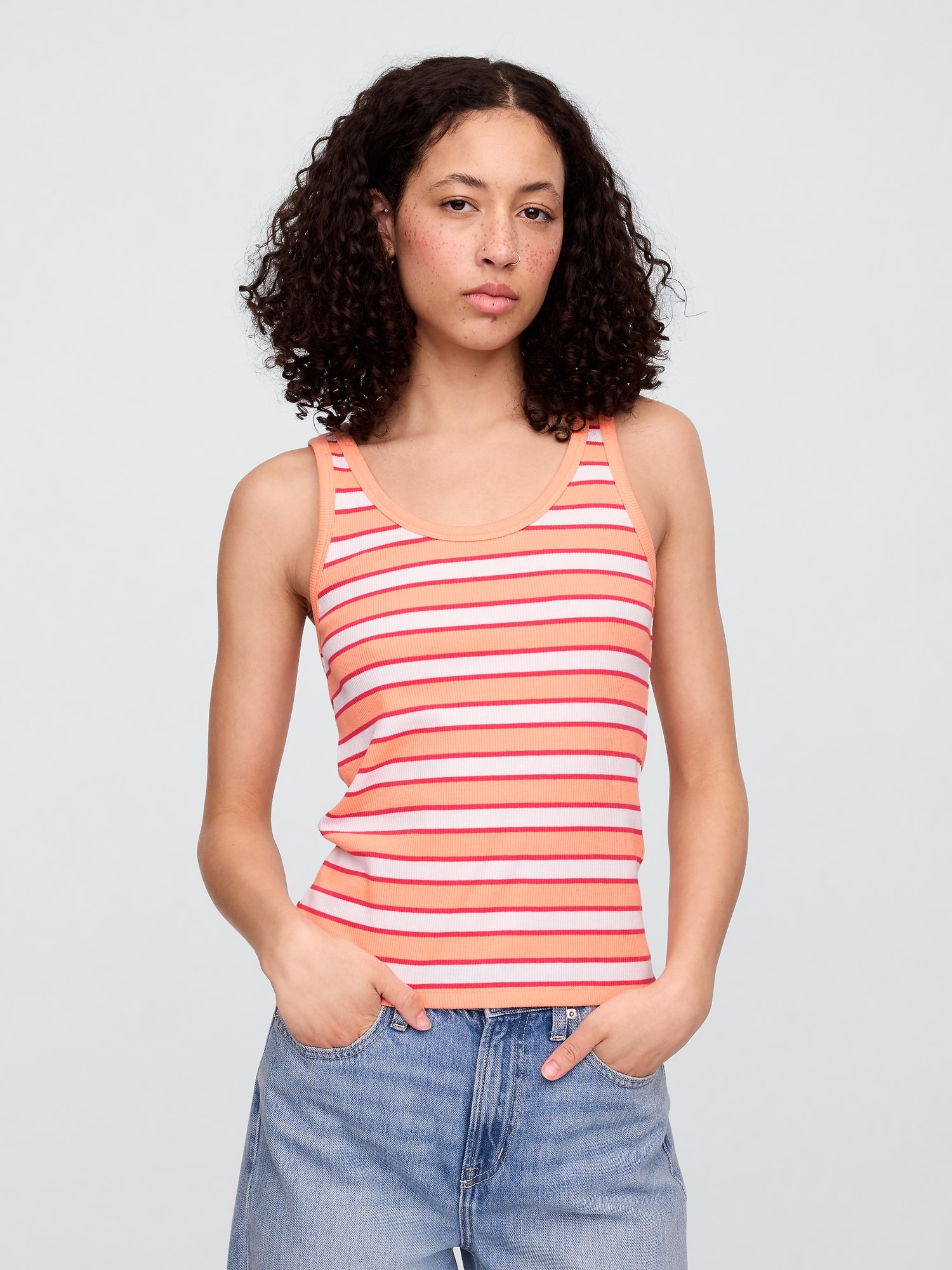 Ribbed Stripe Scoopneck Tank Top