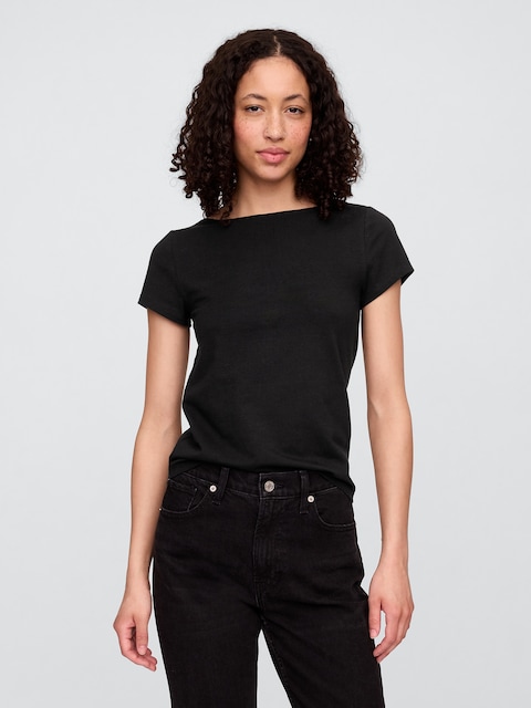 Boatneck Open-Back T-Shirt