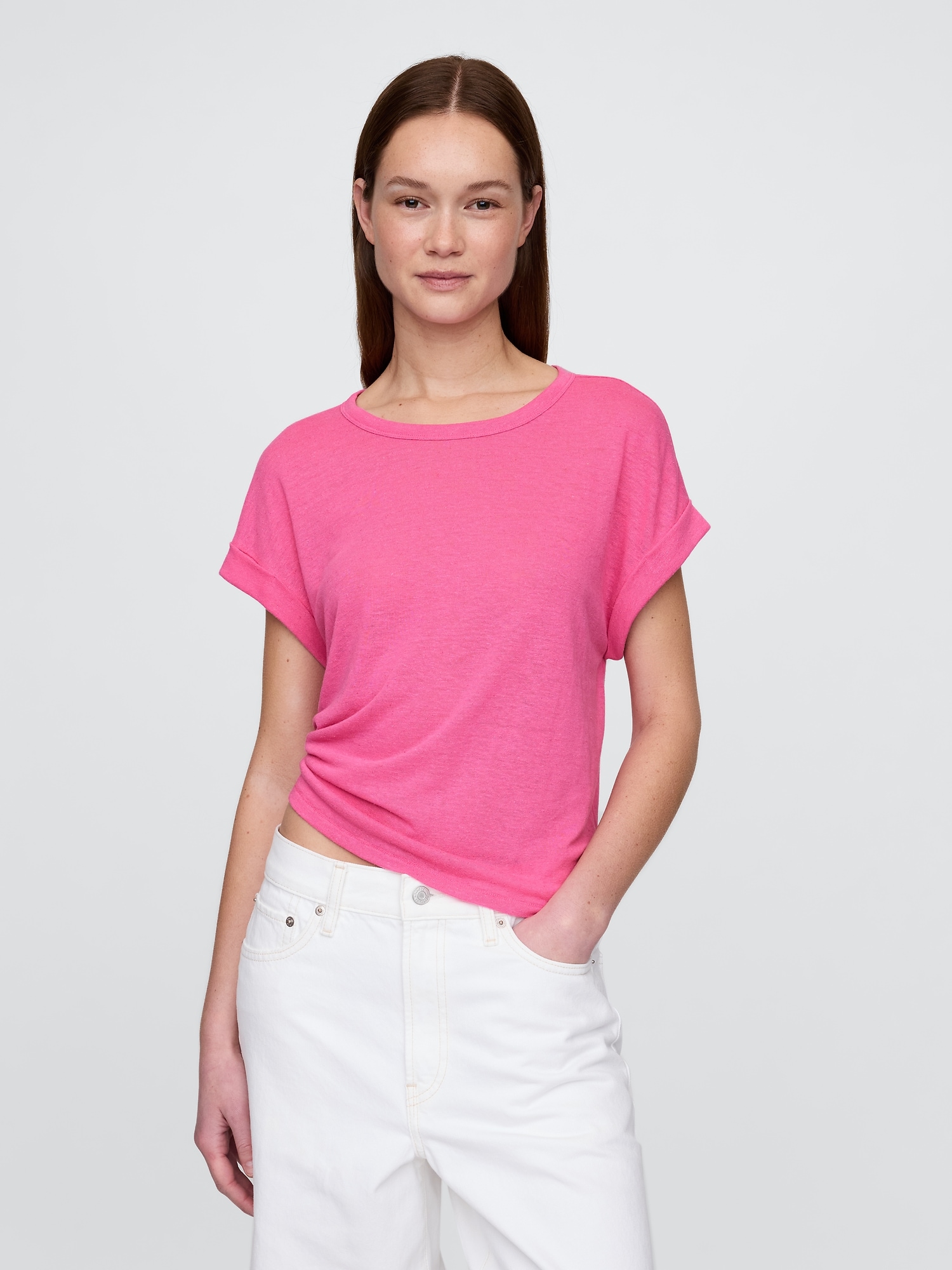 リネンブレンド ロールカフ Tシャツ-0