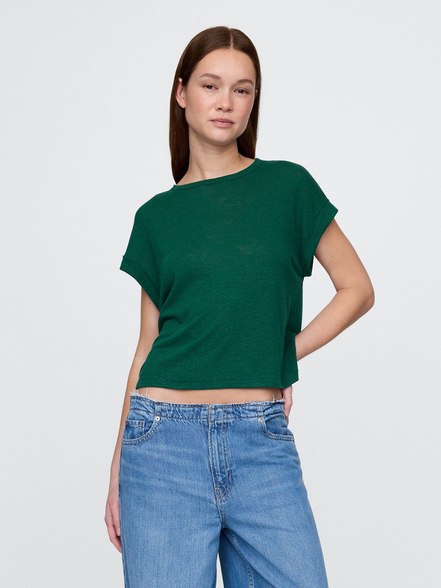 リネンブレンド ロールカフ Tシャツ-0