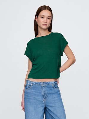 リネンブレンド ロールカフ Tシャツ