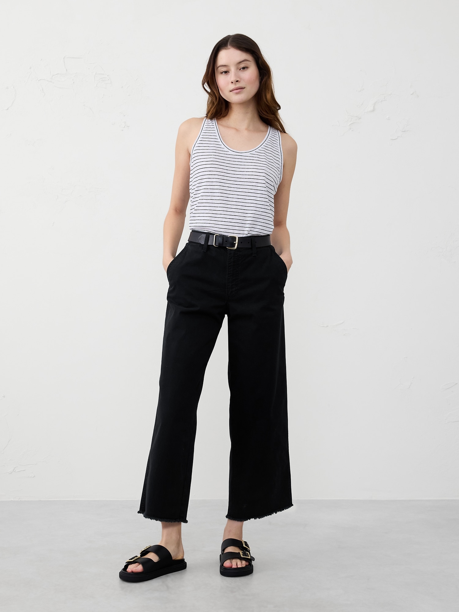 Wide-Leg High-Rise Cropped Chino