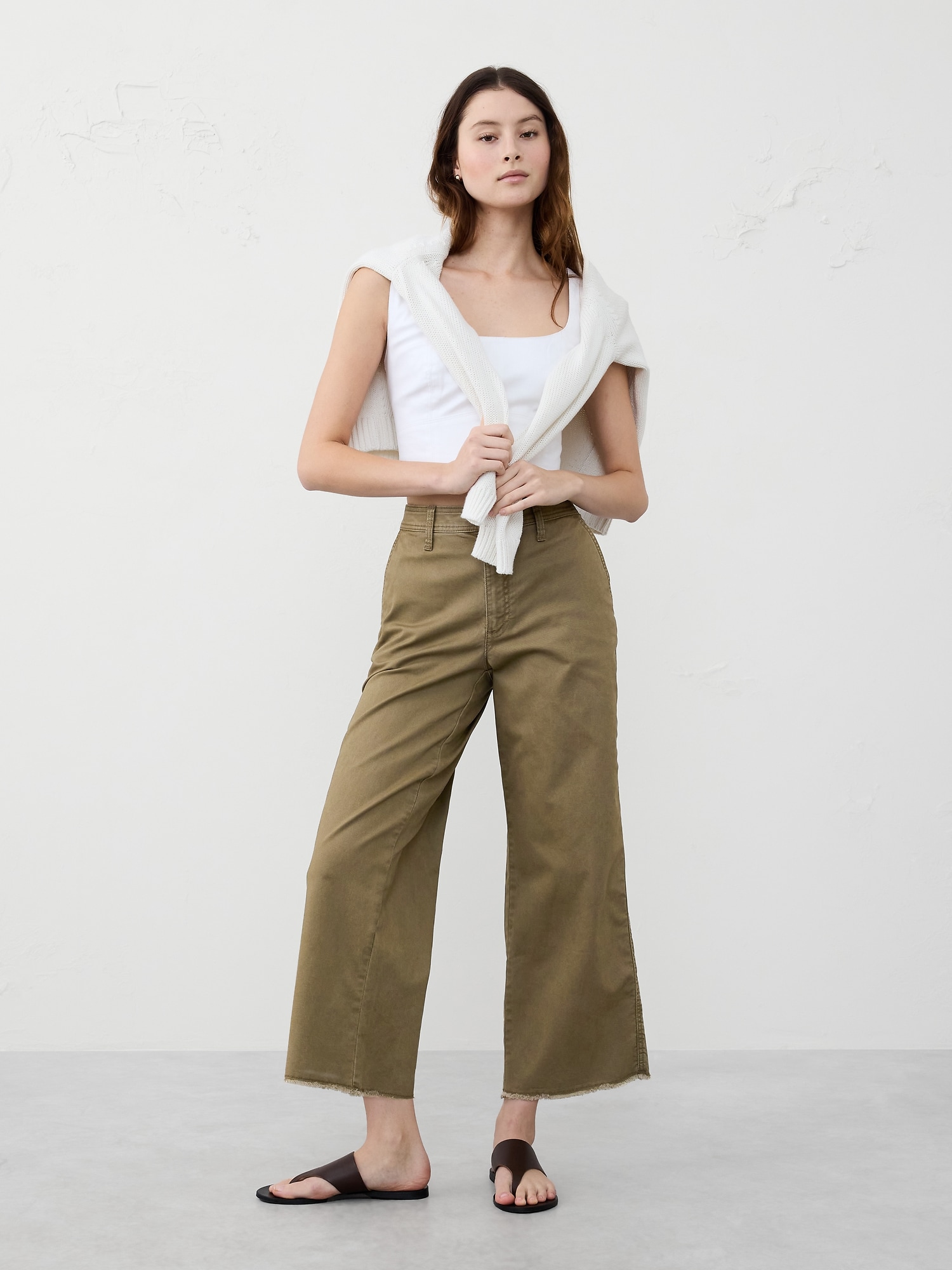 Wide-Leg High-Rise Cropped Chino