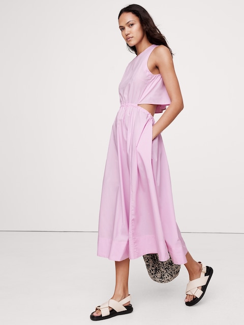 Cotton Poplin Cut-Out Midi Dress