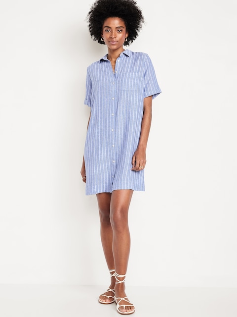 Linen-Blend Mini Shirt Dress