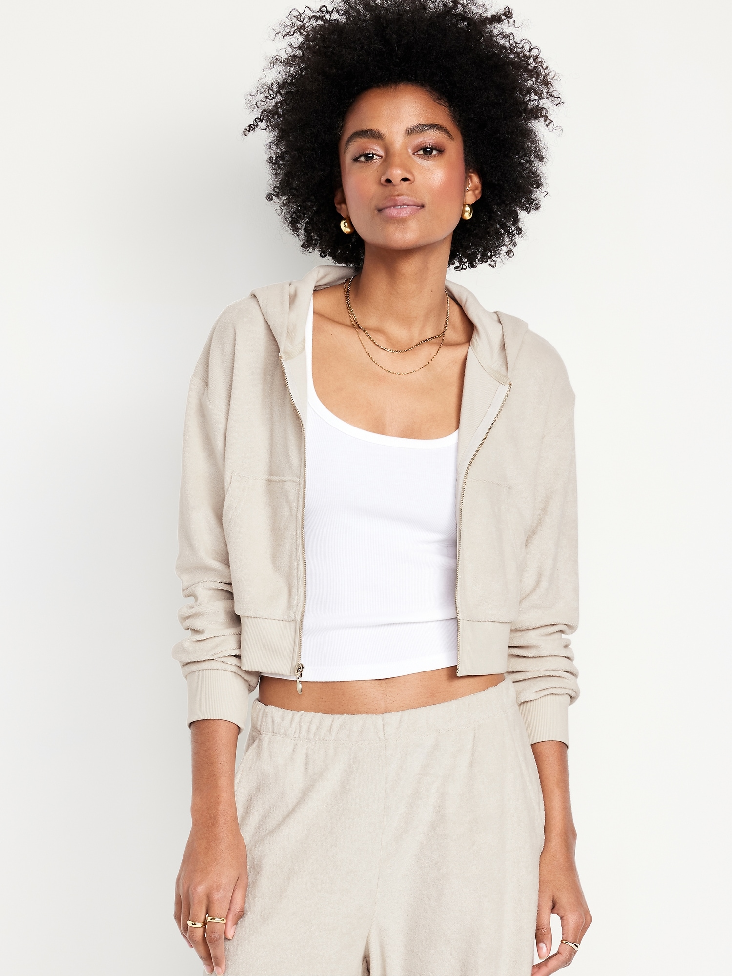 Cropped Terry Zip Hoodie