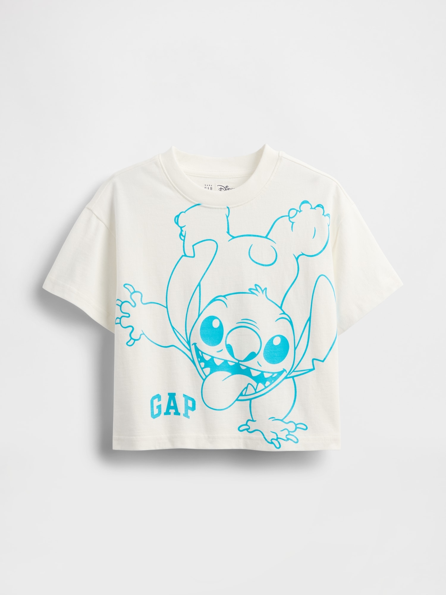 優しく心地良い肌触りのコットングラフィックTシャツ クル-ネック 半袖 フロントに『リロ＆スティッチ』のグラフィック 裾にGAPア-チロゴ この商品はジェンダ-平等と女性のエンパワ-メントを精力的に推