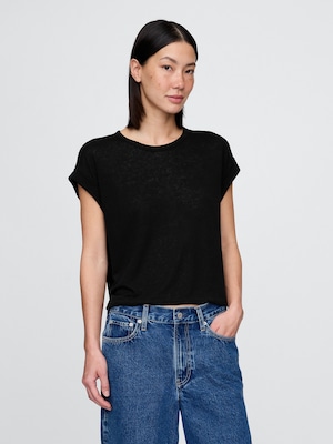 リネンブレンド ロールカフ Tシャツ