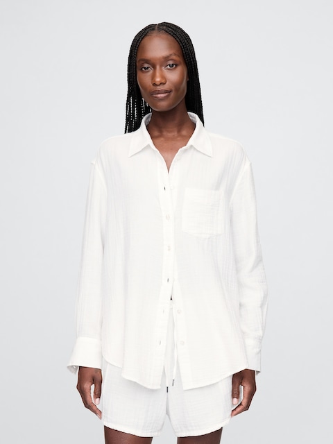 Cotton Gauze Button-Down Shirt