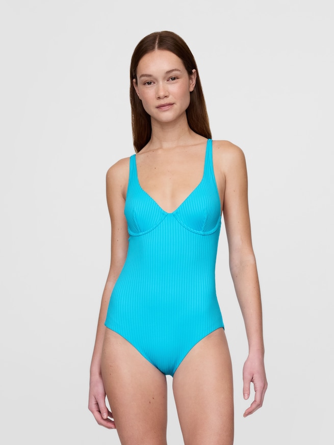 リブ ワンピース バルコネット 水着-0