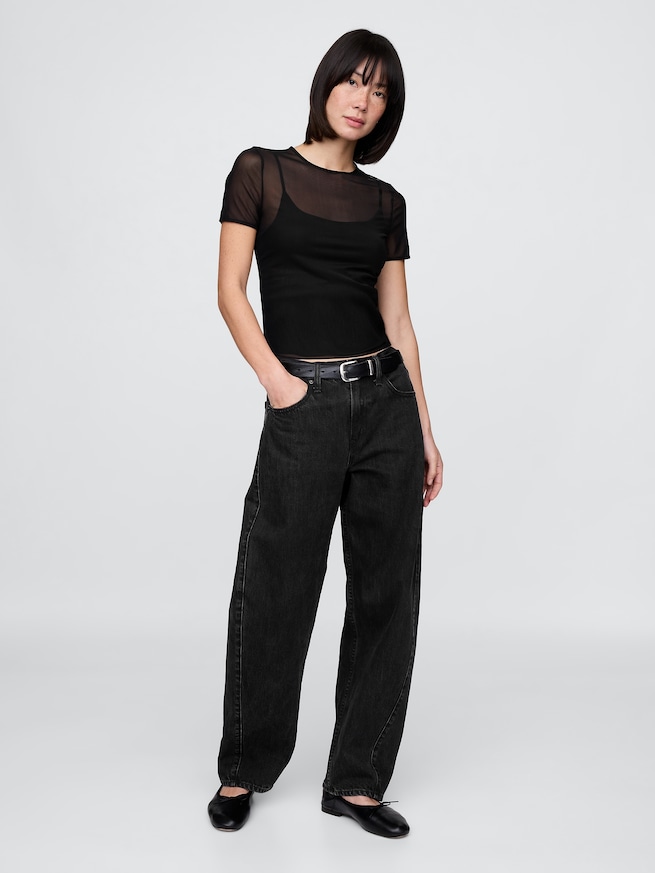 メッシュ クロップドTシャツ-1