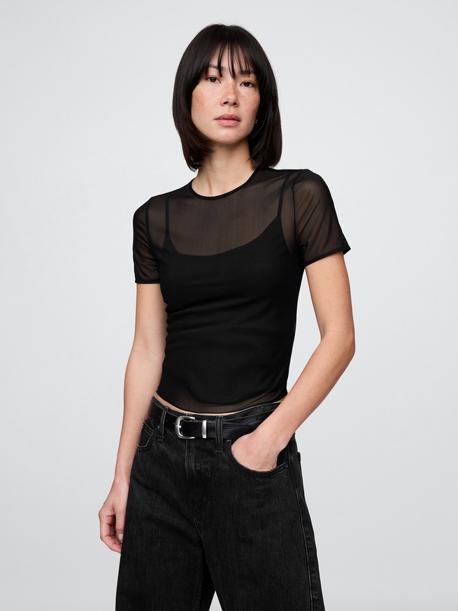 メッシュ クロップドTシャツ-0