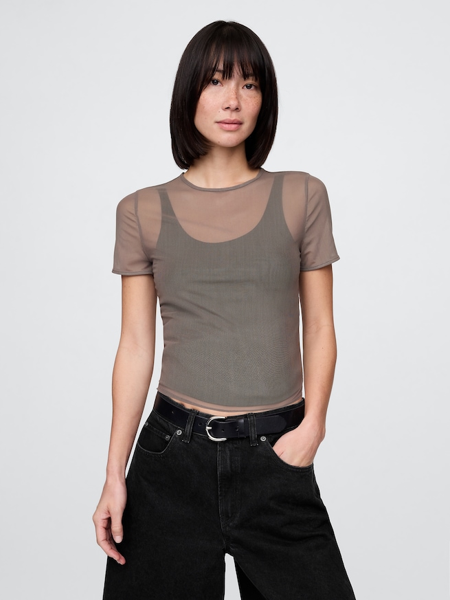 メッシュ クロップドTシャツ-0