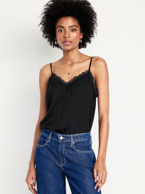 Lace-Trim Satin Cami Top