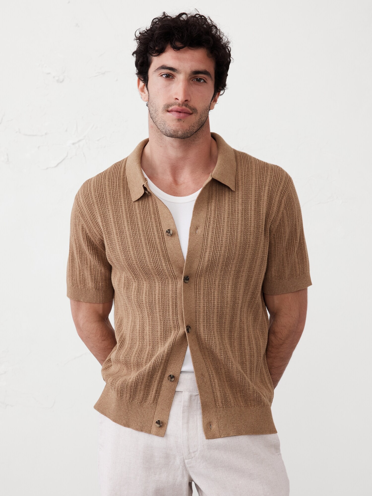 CHANDAIL POLO TEXTURÉ À RAYURES