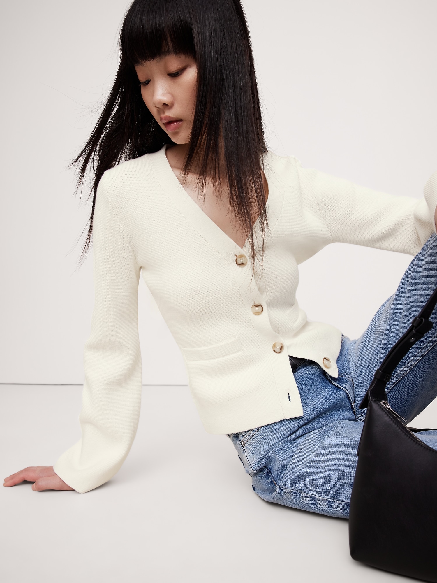 CARDIGAN À MANCHES ÉVASÉES EN SOIE ET COTON DOUCEUR INFINIE