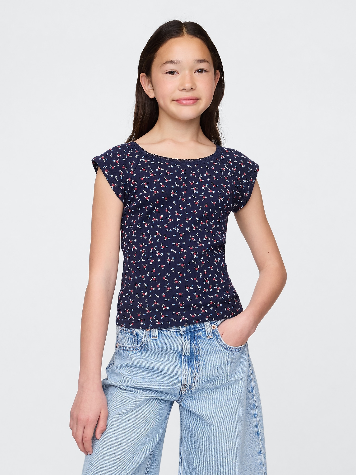 Kids Lace-Trim Pointelle T-Shirt