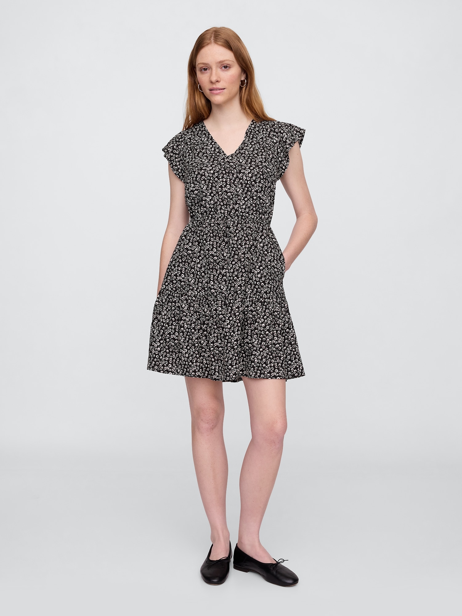 Flutter Sleeve Tie-Waist Mini Dress