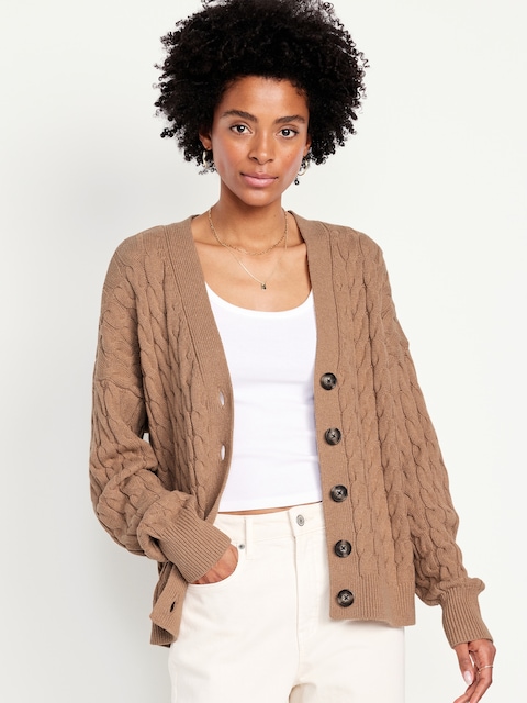 Oversized Slouchy Cable-Knit Cardigan Sweater